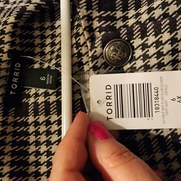 6X 30W Torrid Purple Herringbone Crop Jacket Blazer Collarless 90s Stretch Plaid - Picture 7 of 7